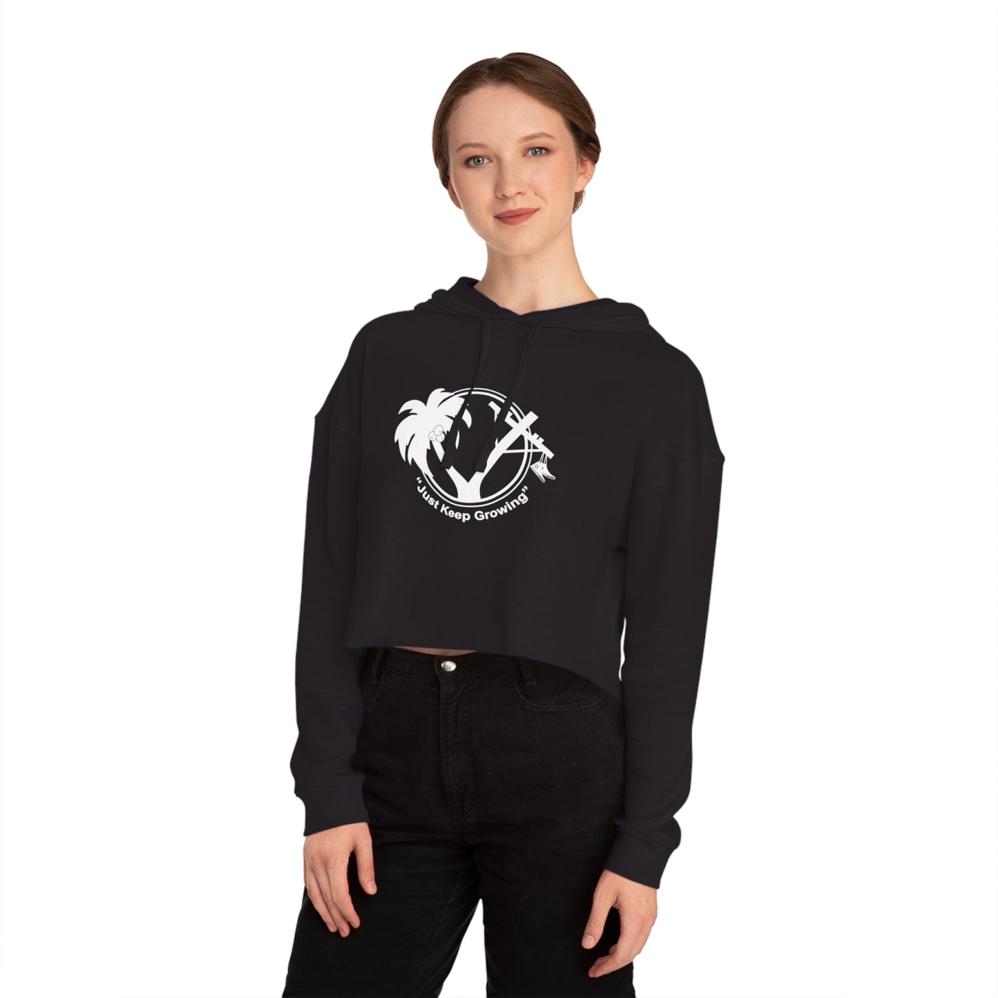 Women’s Cropped Hoodie - "Just Keep Growing" Tropical Design