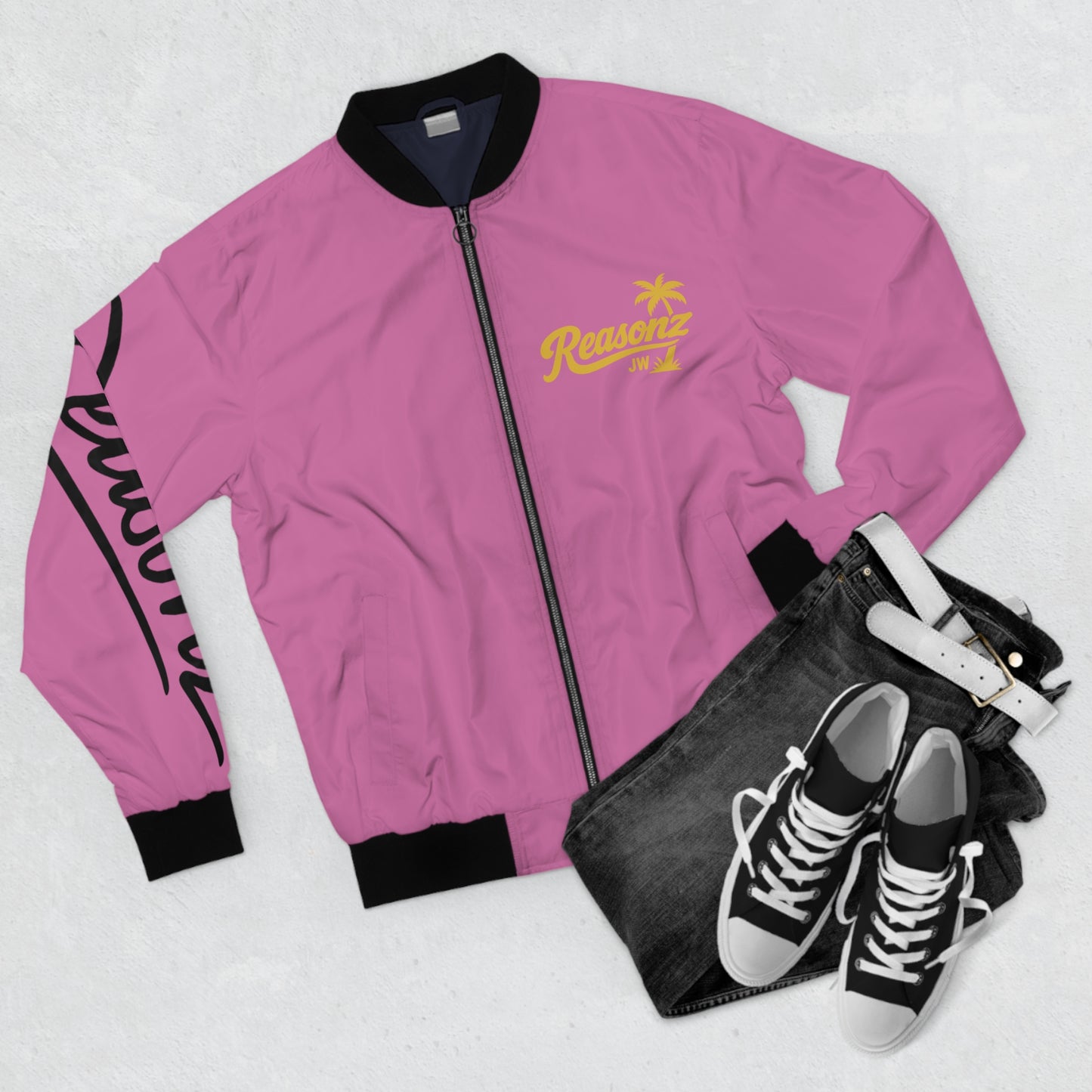 Sky Blue Bomber Jacket – Script Sleeve Men's AOP Jacket