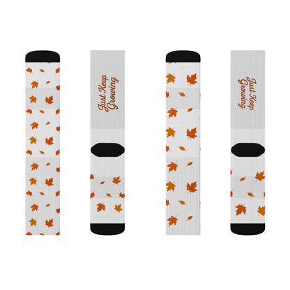 Autumn Leaves Sublimation Socks — 'Just Keep Growing' Fall Crew Socks