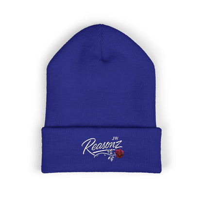 Embroidered "Rescue" Floral Cuffed Beanie - Yellow