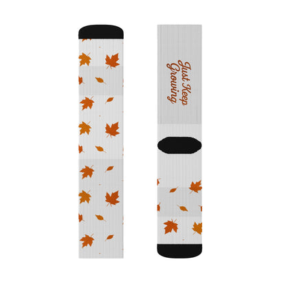 Autumn Leaves Sublimation Socks — 'Just Keep Growing' Fall Crew Socks
