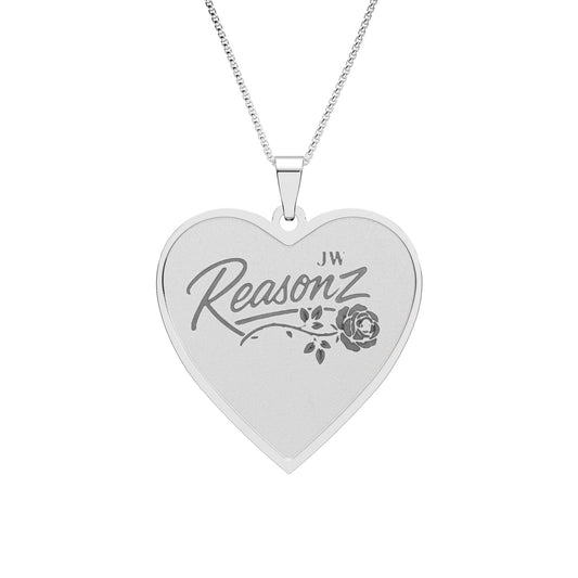 Heart Photo Pendant Necklace — Personalized 'Reasonz' Script Heart Locket (Silver or Gold)