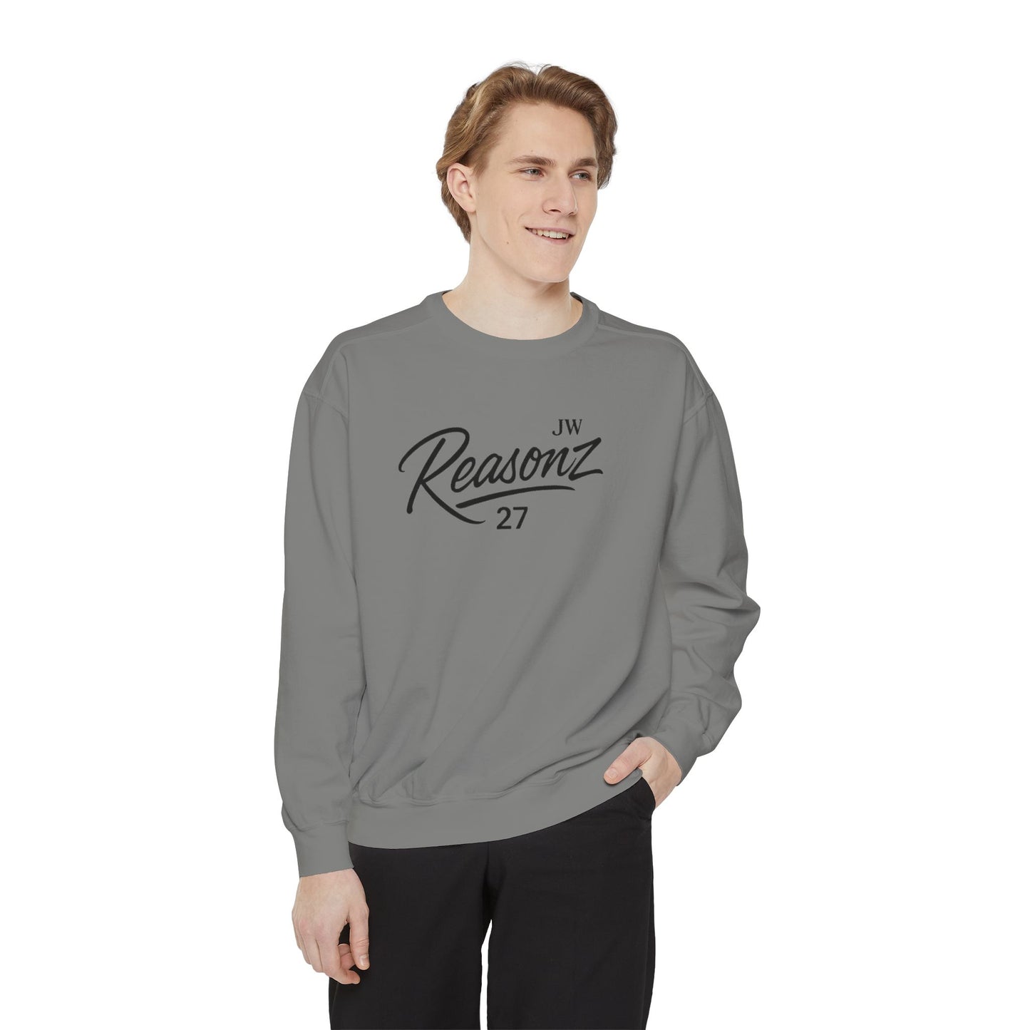 Sweatshirt — 'Reasonz' Script Logo Crewneck (Front Logo, Back "Give 'Em A Reasonz")