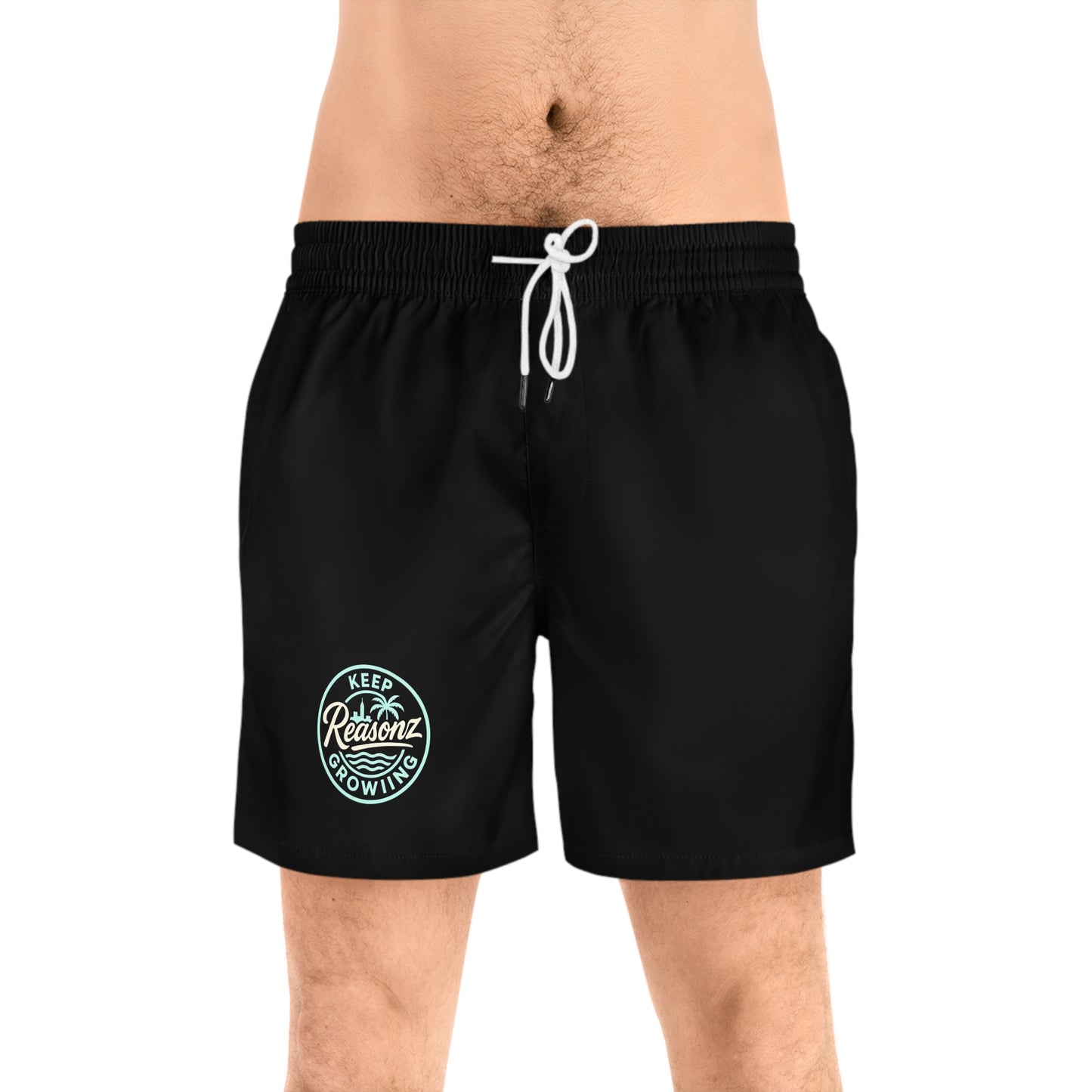 Reasonz Mid-Length Swim Shorts — Rust Orange 'To Keep Growing' Beach Trunks