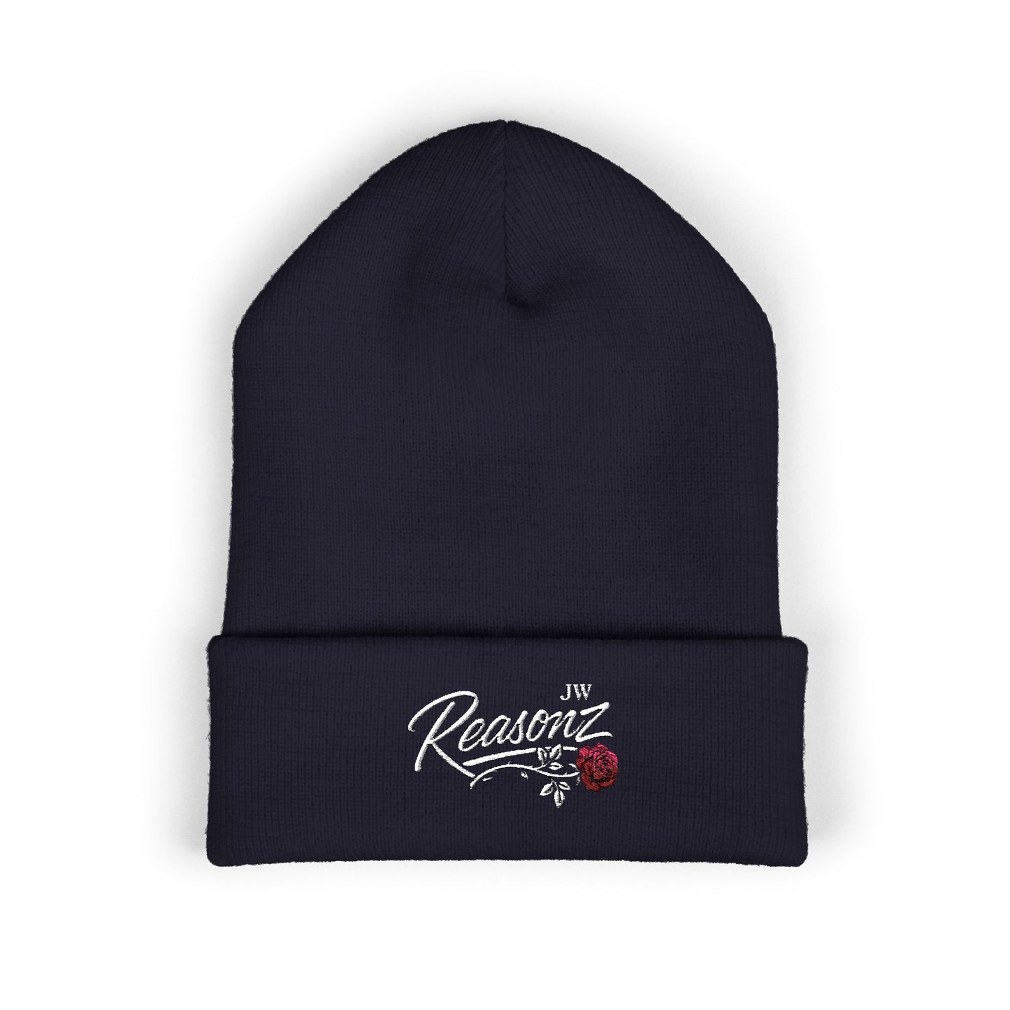 Embroidered "Rescue" Floral Cuffed Beanie - Yellow