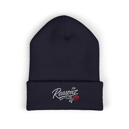 Embroidered "Rescue" Floral Cuffed Beanie - Yellow