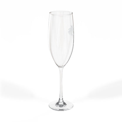 Engraved 8oz Champagne Flute — Tropical Palm Vows Design