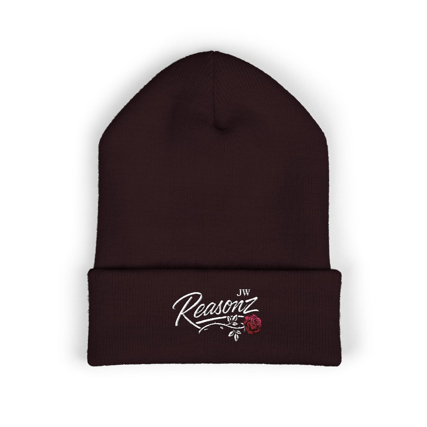 Embroidered "Rescue" Floral Cuffed Beanie - Yellow