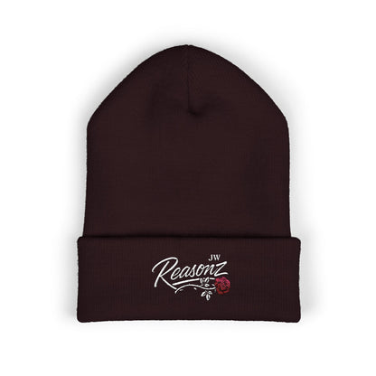 Embroidered "Rescue" Floral Cuffed Beanie - Yellow