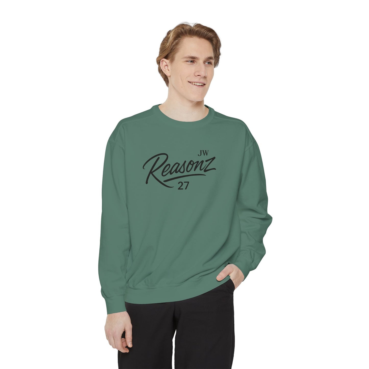 Sweatshirt — 'Reasonz' Script Logo Crewneck (Front Logo, Back "Give 'Em A Reasonz")