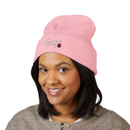Embroidered "Rescue" Floral Cuffed Beanie - Yellow