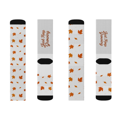 Autumn Leaves Sublimation Socks — 'Just Keep Growing' Fall Crew Socks