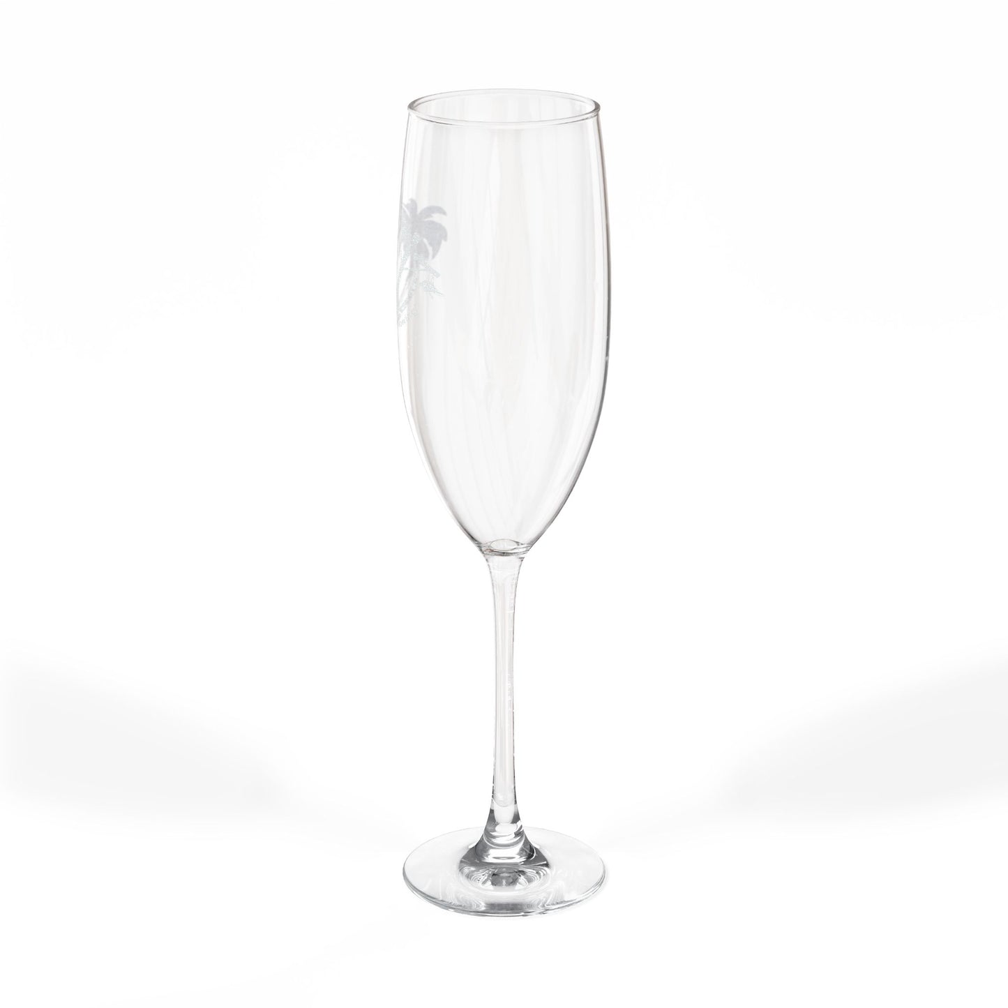 Engraved 8oz Champagne Flute — Tropical Palm Vows Design
