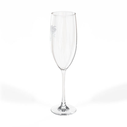 Engraved 8oz Champagne Flute — Tropical Palm Vows Design