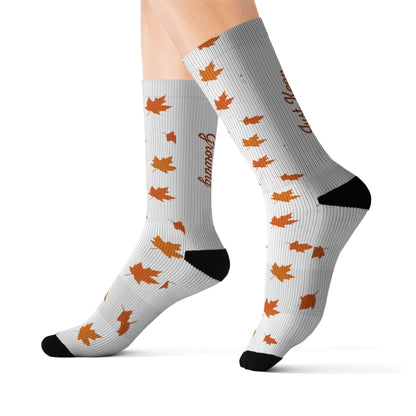 Autumn Leaves Sublimation Socks — 'Just Keep Growing' Fall Crew Socks