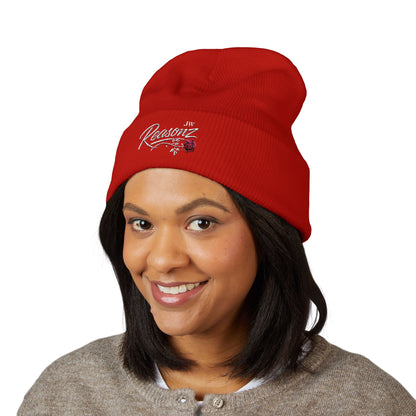 Embroidered "Rescue" Floral Cuffed Beanie - Yellow