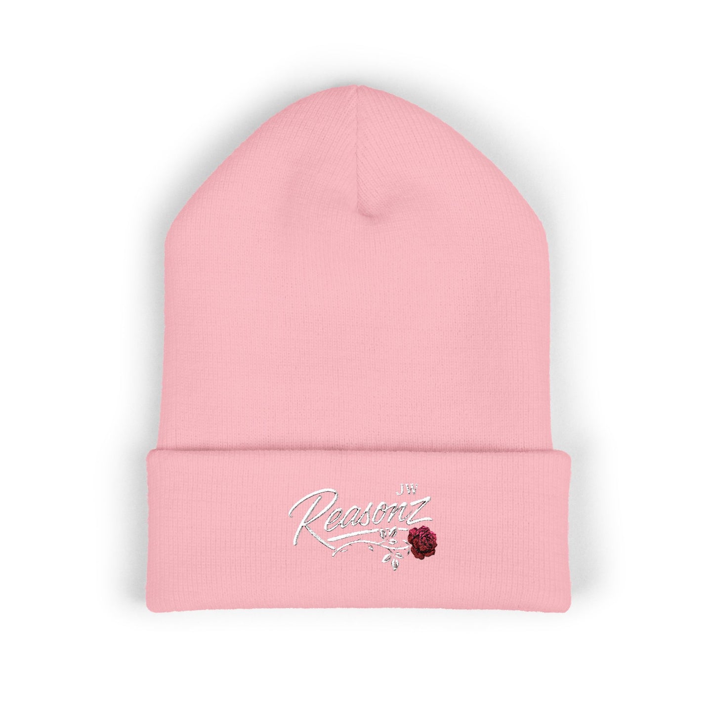 Embroidered "Rescue" Floral Cuffed Beanie - Yellow
