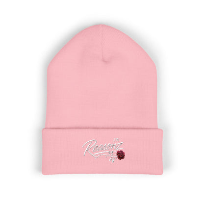 Embroidered "Rescue" Floral Cuffed Beanie - Yellow
