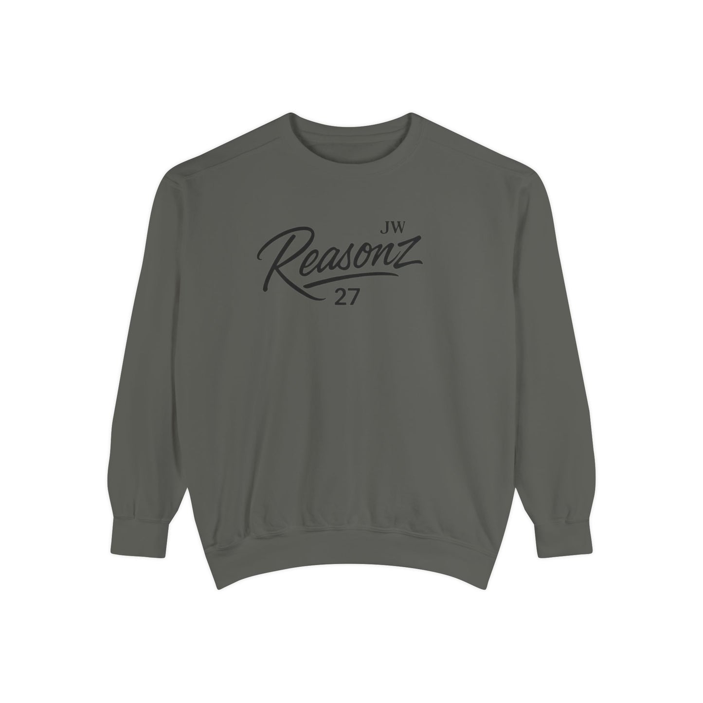 Sweatshirt — 'Reasonz' Script Logo Crewneck (Front Logo, Back "Give 'Em A Reasonz")