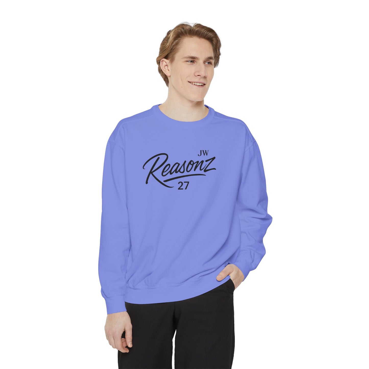 Sweatshirt — 'Reasonz' Script Logo Crewneck (Front Logo, Back "Give 'Em A Reasonz")