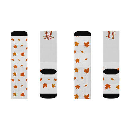 Autumn Leaves Sublimation Socks — 'Just Keep Growing' Fall Crew Socks