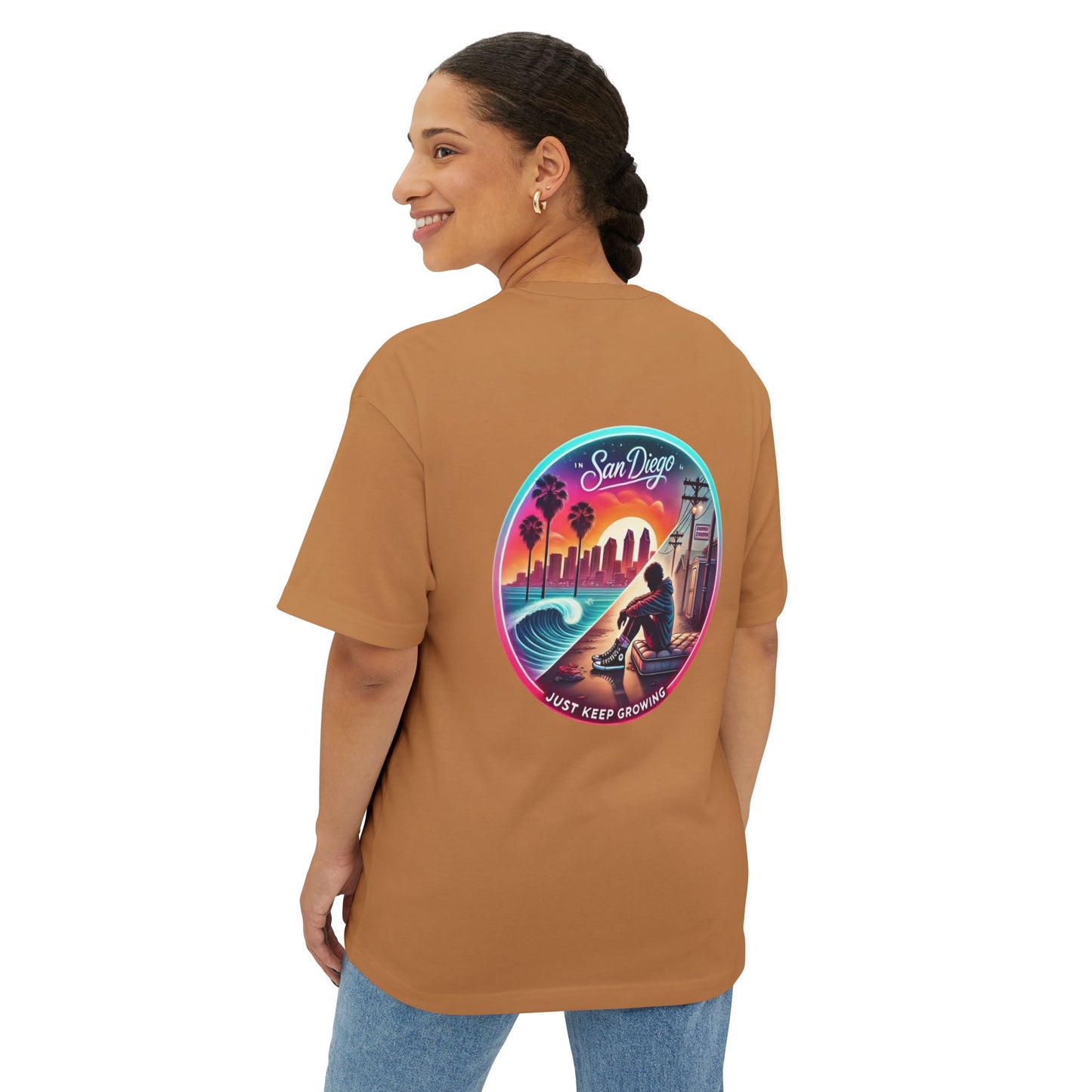 San Diego Just Keep Growing Graphic Tee, Unisex Oversized T-Shirt, Casual Summer Wear, Beach Vacation Top, Gift for Travel Lovers