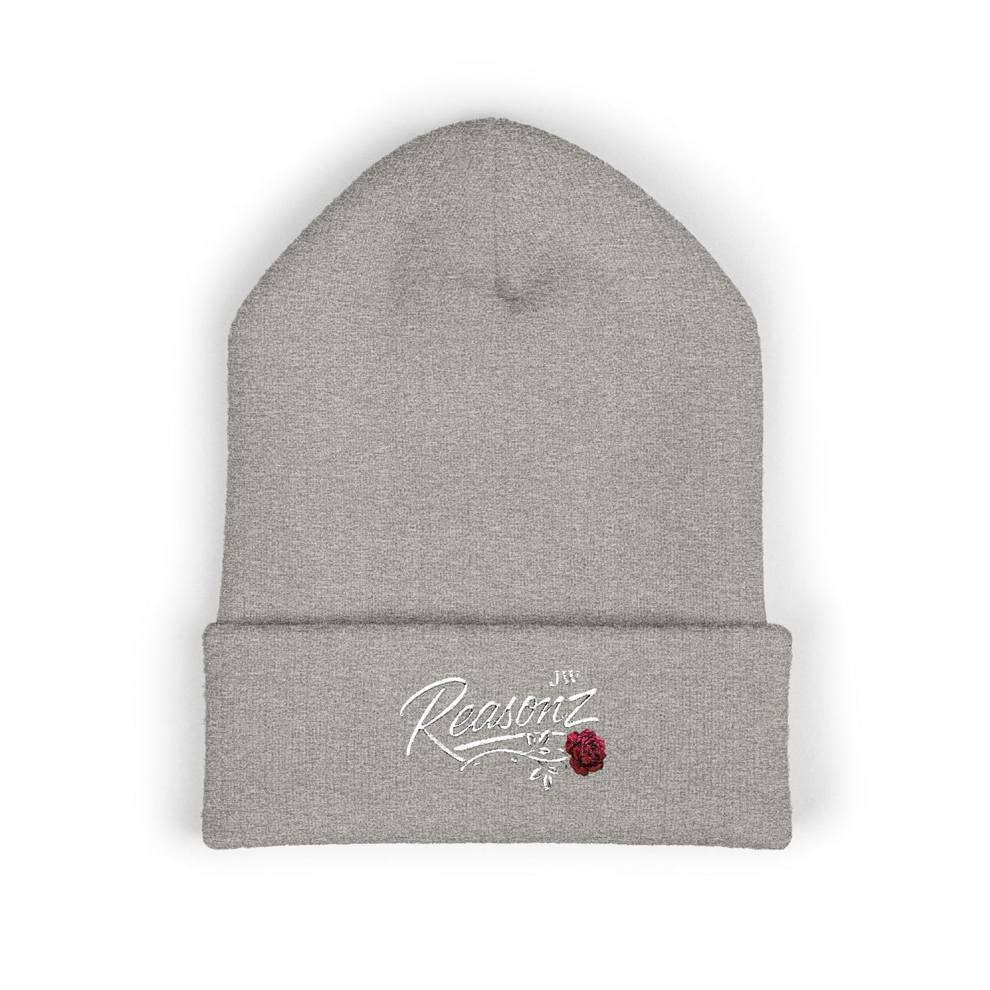 Embroidered "Rescue" Floral Cuffed Beanie - Yellow
