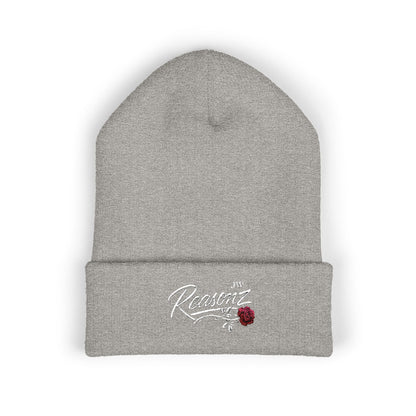 Embroidered "Rescue" Floral Cuffed Beanie - Yellow