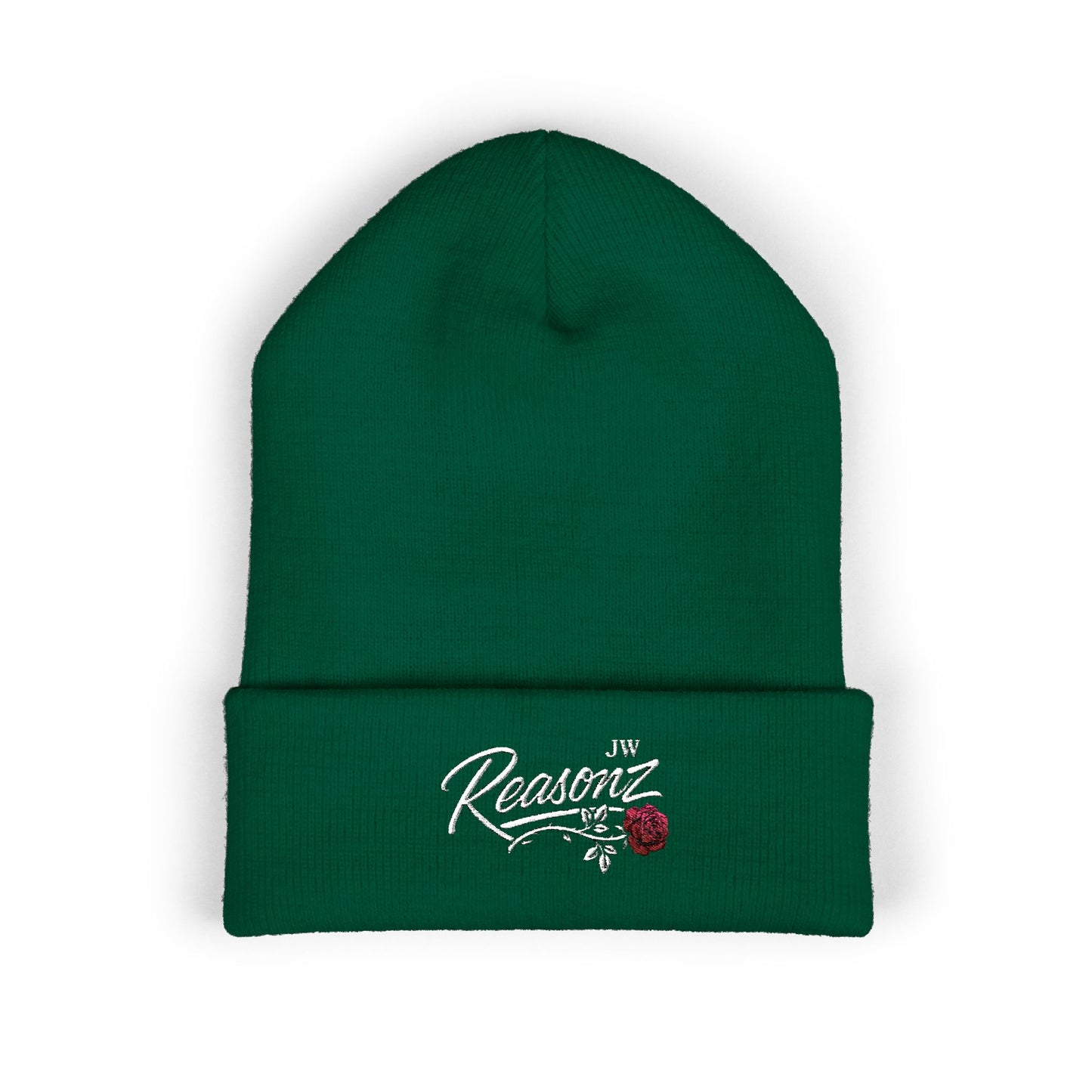 Embroidered "Rescue" Floral Cuffed Beanie - Yellow