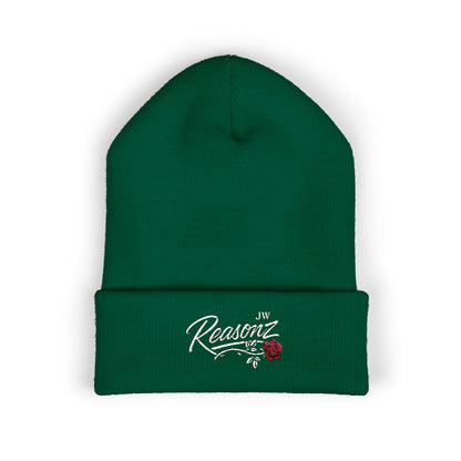 Embroidered "Rescue" Floral Cuffed Beanie - Yellow