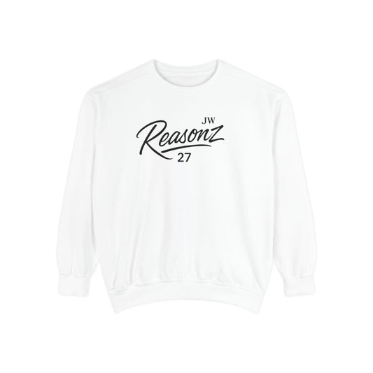 Sweatshirt — 'Reasonz' Script Logo Crewneck (Front Logo, Back "Give 'Em A Reasonz")