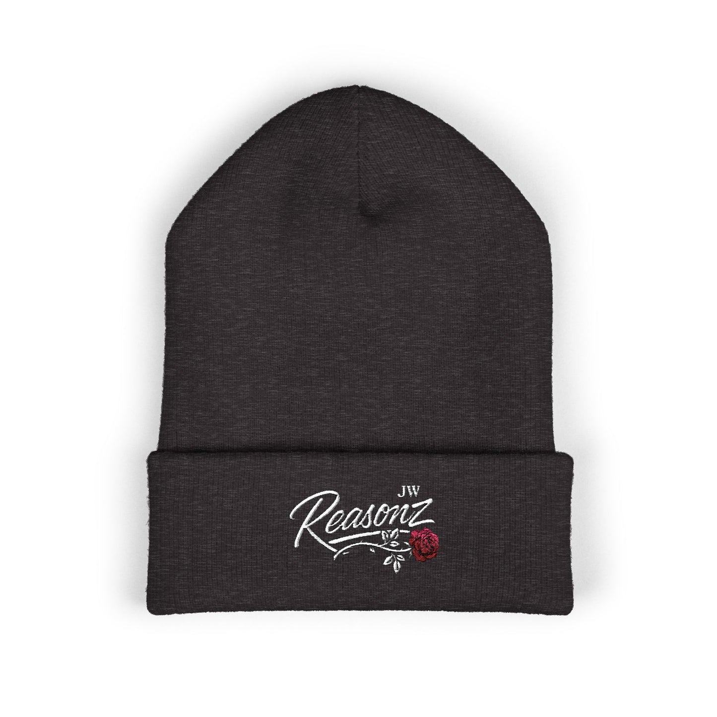 Embroidered "Rescue" Floral Cuffed Beanie - Yellow