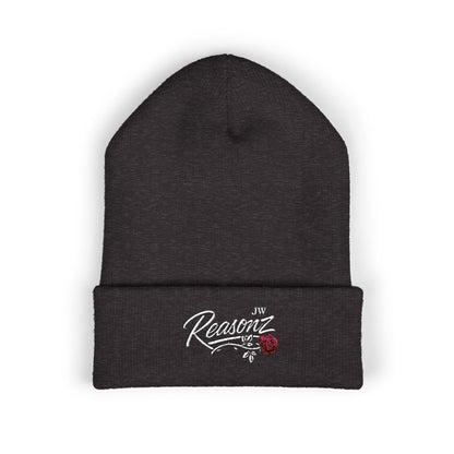 Embroidered "Rescue" Floral Cuffed Beanie - Yellow