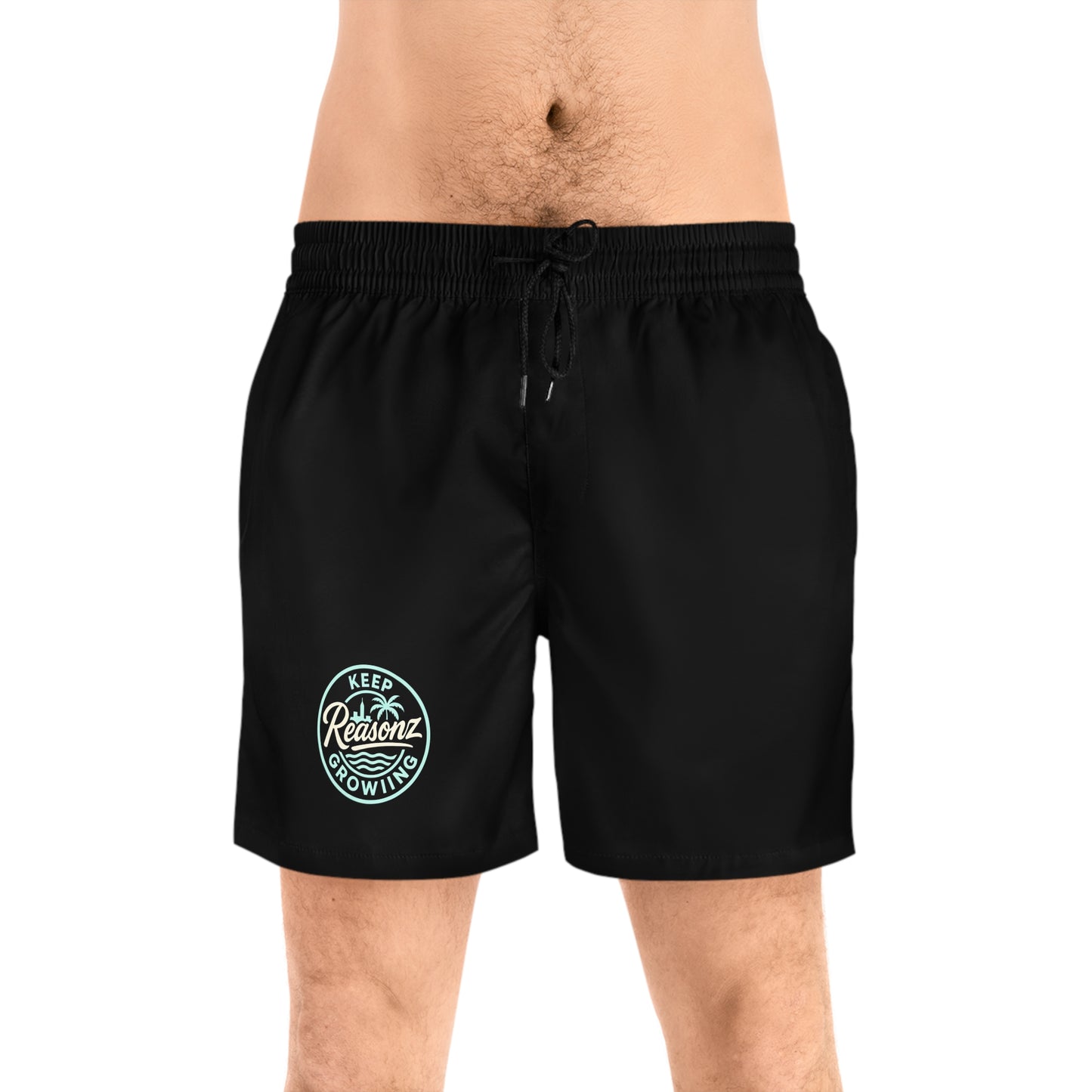 Reasonz Mid-Length Swim Shorts — Rust Orange 'To Keep Growing' Beach Trunks