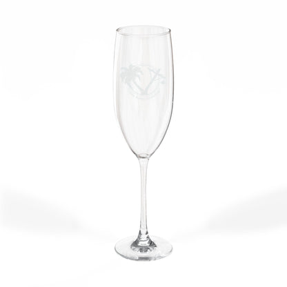 Engraved 8oz Champagne Flute — Tropical Palm Vows Design