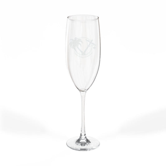 Engraved 8oz Champagne Flute — Tropical Palm Vows Design