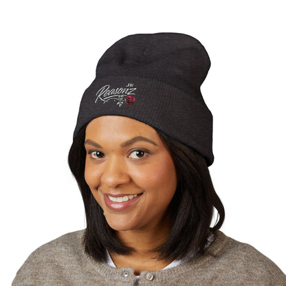 Embroidered "Rescue" Floral Cuffed Beanie - Yellow