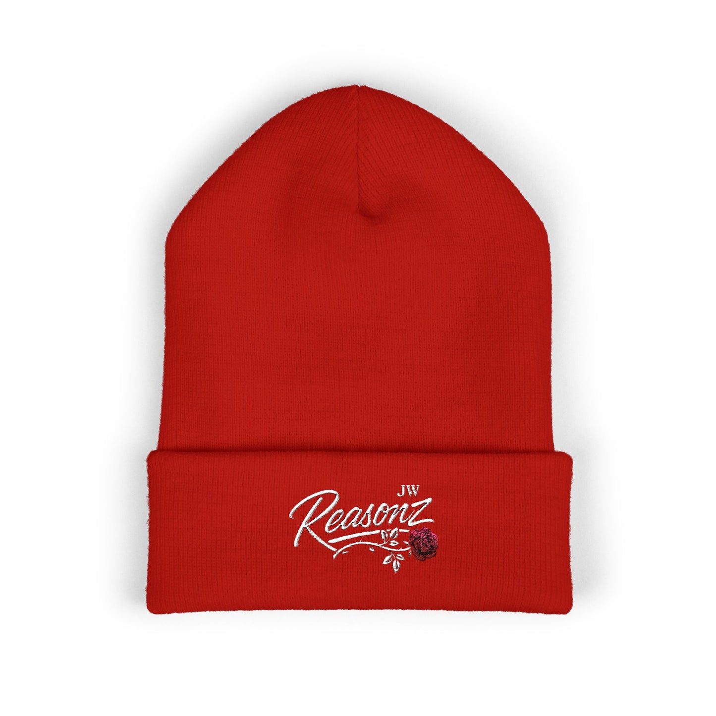 Embroidered "Rescue" Floral Cuffed Beanie - Yellow