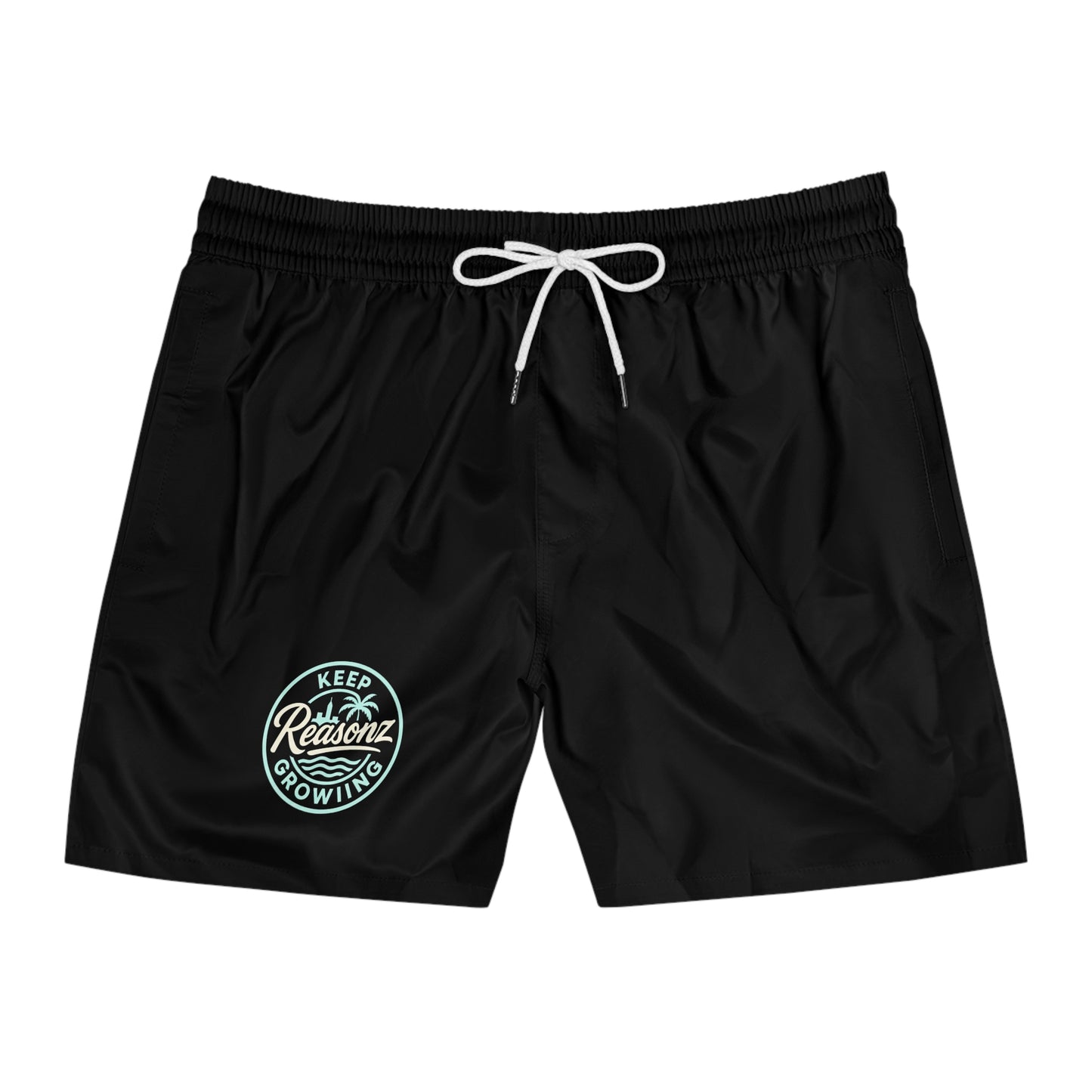 Reasonz Mid-Length Swim Shorts — Rust Orange 'To Keep Growing' Beach Trunks