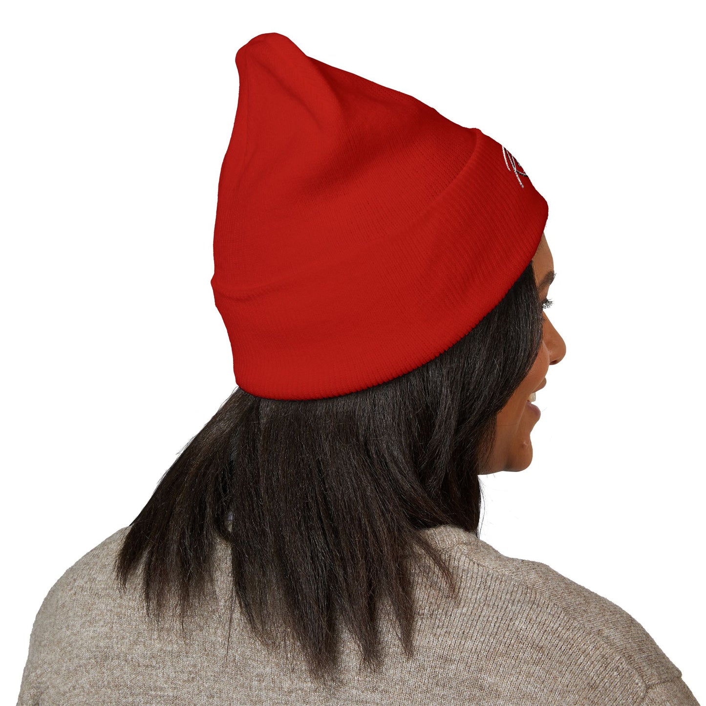 Embroidered "Rescue" Floral Cuffed Beanie - Yellow
