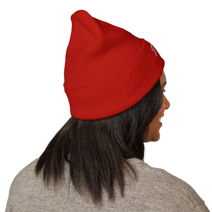 Embroidered "Rescue" Floral Cuffed Beanie - Yellow
