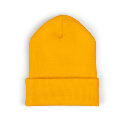 Embroidered "Rescue" Floral Cuffed Beanie - Yellow