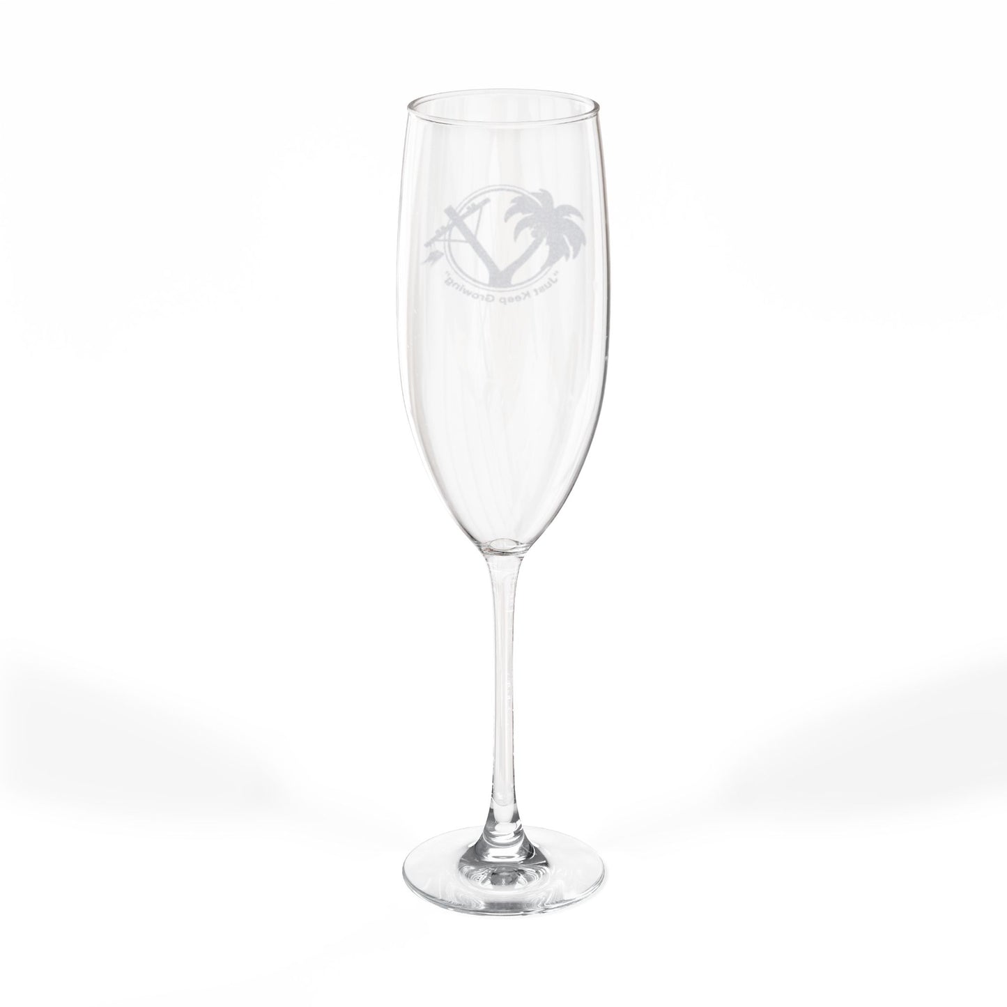 Engraved 8oz Champagne Flute — Tropical Palm Vows Design
