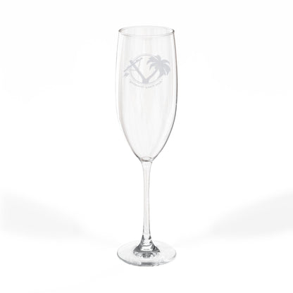 Engraved 8oz Champagne Flute — Tropical Palm Vows Design