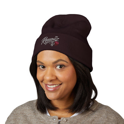 Embroidered "Rescue" Floral Cuffed Beanie - Yellow
