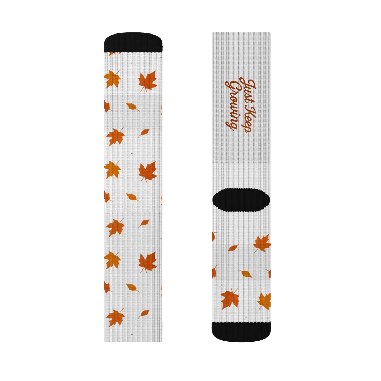 Autumn Leaves Sublimation Socks — 'Just Keep Growing' Fall Crew Socks