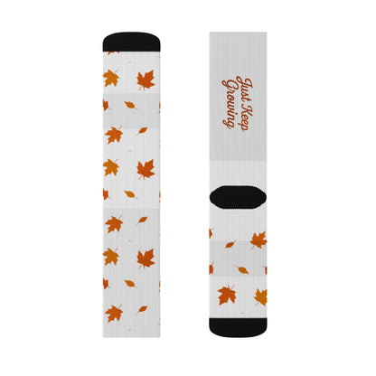 Autumn Leaves Sublimation Socks — 'Just Keep Growing' Fall Crew Socks