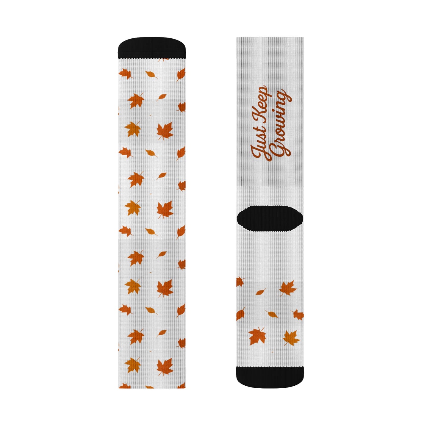 Autumn Leaves Sublimation Socks — 'Just Keep Growing' Fall Crew Socks