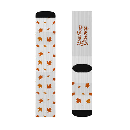 Autumn Leaves Sublimation Socks — 'Just Keep Growing' Fall Crew Socks
