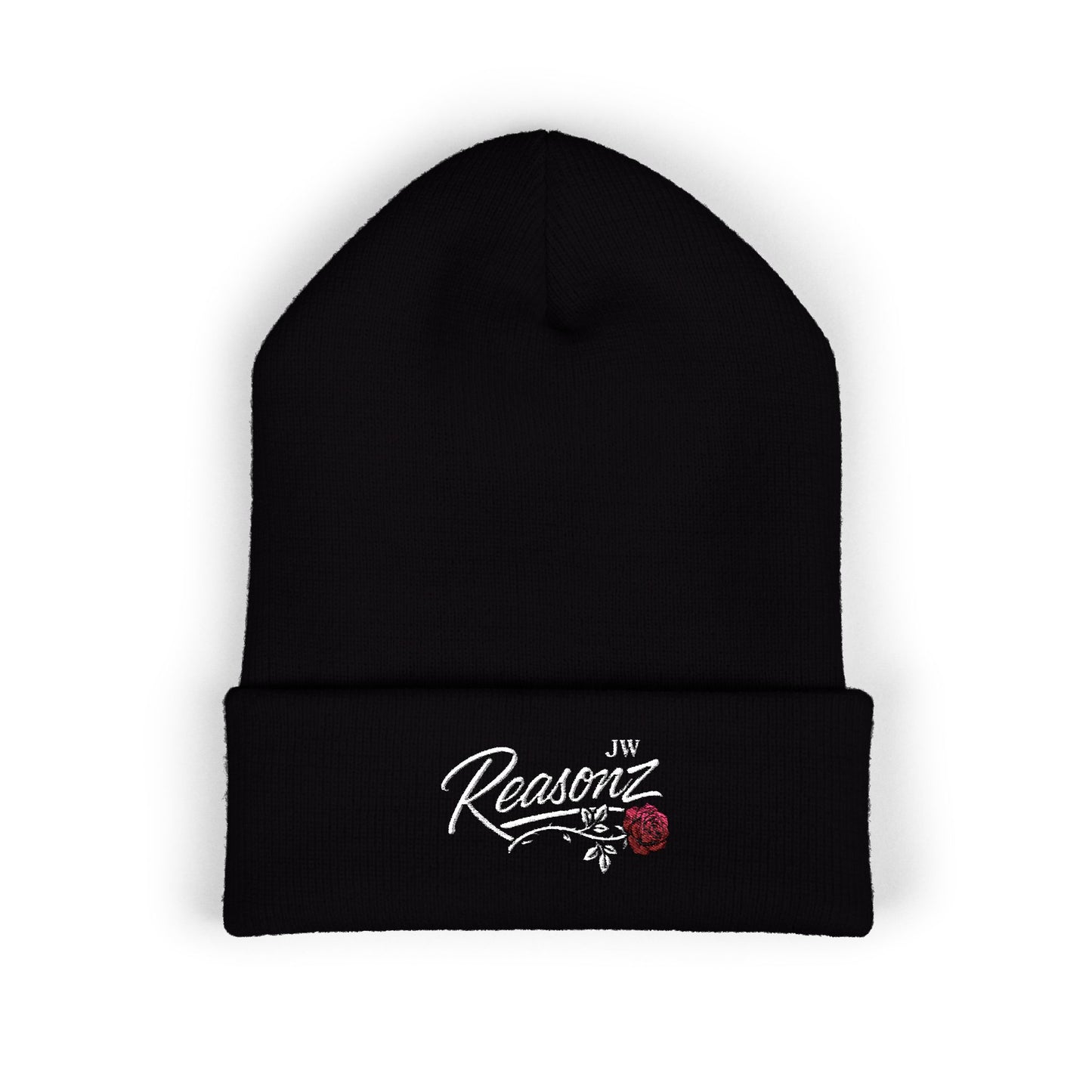 Embroidered "Rescue" Floral Cuffed Beanie - Yellow